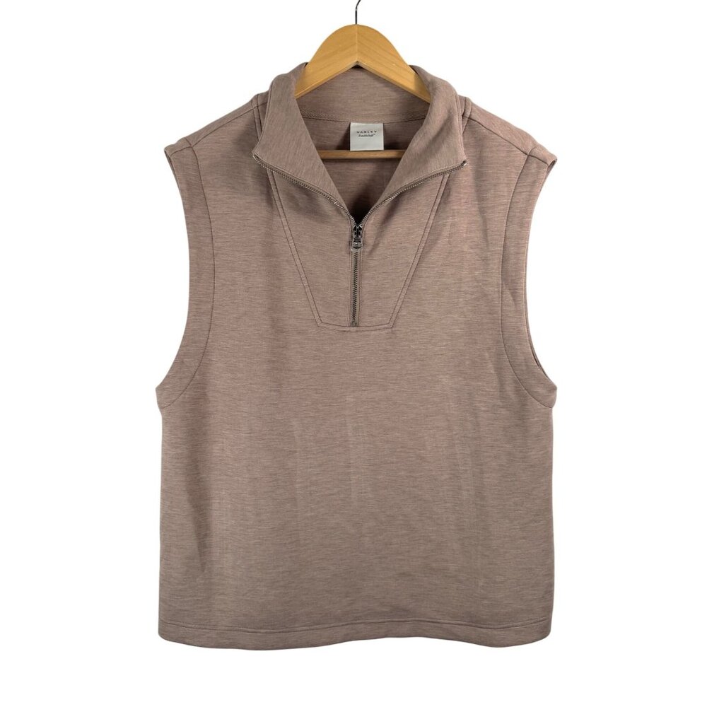 Varley fulton half zip double soft vest cropped tan lounge beach sz L